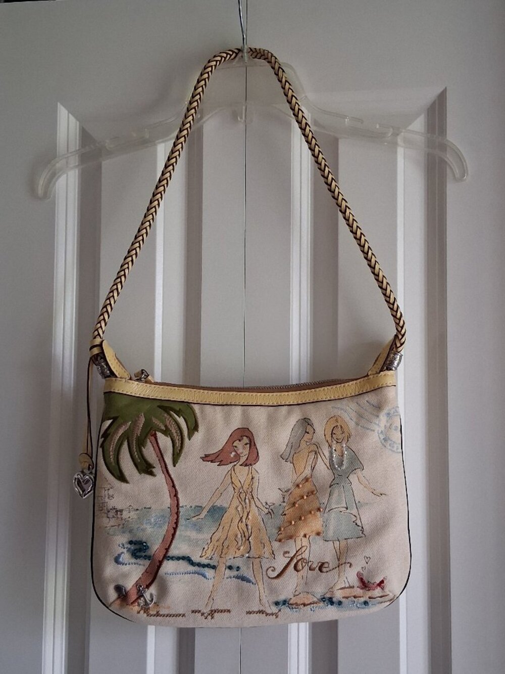 Brighton RARE Beach Scene Leather/Canvas/Embroidered/Beaded Purse #U-107007